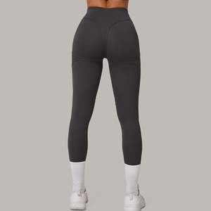 Legging Yoga Spandex/nilon elastis wanita, celana legging Yoga dan Bokong pinggang tinggi warna polos, cepat kering, Nyaman, ramah lingkungan, anti UV untuk wanita - Product Image 2