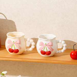 Taza de Cerámica para Té con Leche, Diseño de Cereza y Lazo, Linda Taza de Porcelana para Café o Agua con Asa en Forma de Perla - Product Image 4
