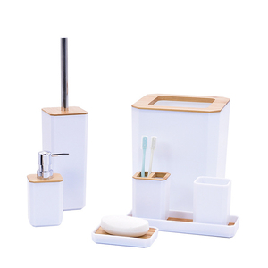 ชุดอุปกรณ์ห้องน้ำพลาสติกไม้ไผ่ BX ชุดอุปกรณ์อาบน้ำชุดสำหรับตกแต่งเคาน์เตอร์และพิธีขึ้นบ้านใหม่ - Product Image 1