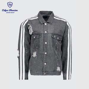 Gary couleur lavage denim jeans <span class=keywords><strong>veste</strong></span> <span class=keywords><strong>veste</strong></span> <span class=keywords><strong>en</strong></span> <span class=keywords><strong>jean</strong></span> <span class=keywords><strong>oversize</strong></span> avec peint à rayures latérales - Product Image 4