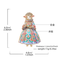 Broche en métal personnalisée style rococo, motif femme et mouton, émail et strass incrustés, pour décoration
