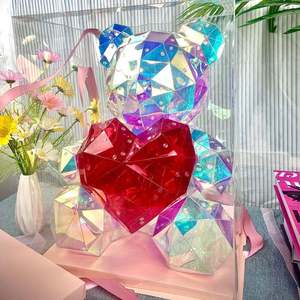 Cadeau pour la fête des mères, la Saint-Valentin, Noël 2024, ours en peluche LED lumineux rouge/rose, holographique, PET, USB, 26x24x31cm - Product Image 4