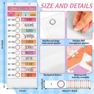 Tabla de Horarios Diarios de Bolsillo, 13x35.5 Pulgadas, Estilo Boho, Tablero Visual de Gestión del Tiempo con 24 Tarjetas para el Regreso a Clases - Product Image 2