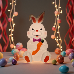 <b>Easter</b> White Rabbit Holding Carrot-shaped Decorations with LED - Product Image 1