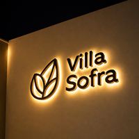 Enseigne lumineuse 3D personnalisée pour hôtel et complexe hôtelier, lettres de logo rétroéclairées en acrylique et acier inoxydable doré, affichage mural