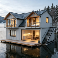 Maison préfabriquée de luxe à 2 étages en conteneur maritime, villa de vacances moderne modulaire sur le lac avec chambre et atelier, location de vacances