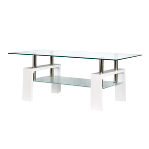 Bàn cà phê mặt kính hình chữ nhật Bàn cà phê bên hiện đại có kệ dưới Bàn kính cường lực và chân kim loại - Product Image 5