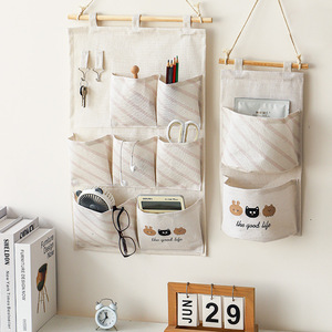 Bolsa de almacenamiento montada en la pared de lino y algodón, rectangular, sin perforaciones, para organización de dormitorios, sala de estar y dormitorio - Product Image 2
