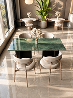 Table à manger moderne en marbre vert, meubles de salle à manger durables pour appartement, hôtel, villa