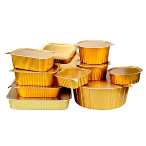 Plateau de restauration rapide en aluminium jetable doré, couvercle thermoscellé à paroi lisse, contenants alimentaires à emporter en aluminium avec couvercle en plastique - Product Image 6