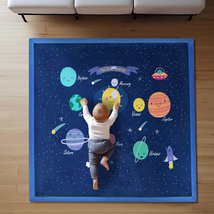 Tapis de jeu épaissi personnalisé pour bébés de 0 à 24 mois, tapis anti-chute pour ramper avec design du système solaire, usage domestique - Product Image 1