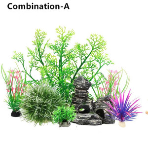 Set di 7 Pezzi di Decorazioni per Acquario con Piante in Plastica e Rocce, Decorazioni Artificiali per Acquario Piccolo e Grande - Product Image 2