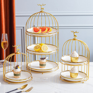 Özel 3 katmanlı seramik düğün tatlı meyve aperatif cupcake kek standı çay partisi için servis tabağı - Product Image 1