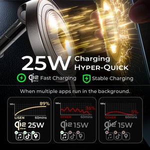 Support de téléphone magnétique LISEN Qi2 25W à charge rapide sans fil pour voiture avec ventouse électrique pour iPhone 17 16 Pro Max Samsung - Product Image 4