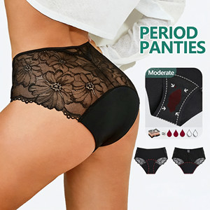 OEKO Certificación Sexy Encaje Alta calidad 4 capas A prueba <span class=keywords><strong>de</strong></span> fugas Alta absorción Bragas <span class=keywords><strong>de</strong></span> algodón reutilizables para el período para mujeres - Product Image 1