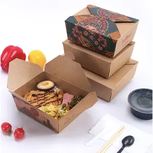 Kraft Paper Fried Rice Disposable Lunch Box Packing Box Fried Chicken Barbecue Takeaway Salad Bento Takeaway Rice Oil-proof Cast