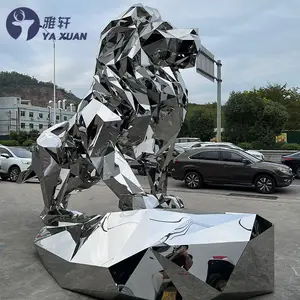 Al aire libre grande Metal arte personalización tamaño decoración geométrica estatua de acero inoxidable Animal León escultura