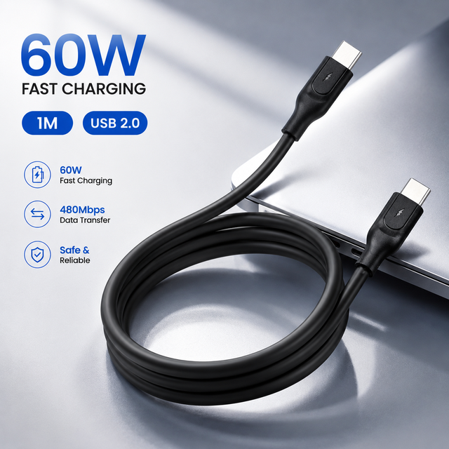New 60W USB C to USB C Cable 1.0m PD Fast Charger 3A USB 2.0 Nylon Braided Type C Data Cable OEM ODM Supplier