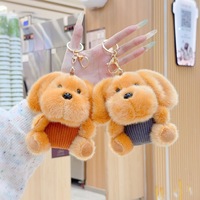 Porte-clés chien en peluche douce à grosse tête en salopette, adorable chiot en peluche, breloque de sac, poupée pour machine à griffes, pendentif pour sac d'école, vente en gros
