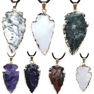 Joyería de cristal natural, colgante de punta de flecha de cuarzo mezclada para regalos, venta al por mayor