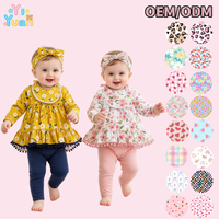 Ensemble assorti respirant pour petite fille : Robe à manches longues avec ourlet à pompons, leggings de couleur unie et bandeau pour le printemps et l'automne
