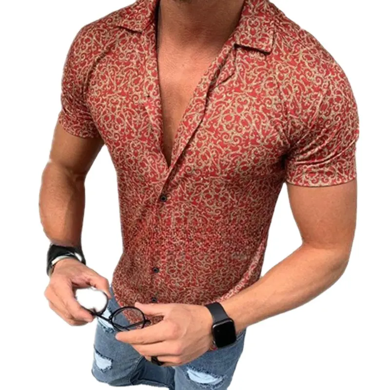Мужская летняя рубашка с коротким рукавом и принтом