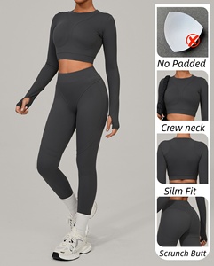 Conjunto <span class=keywords><strong>de</strong></span> Yoga para Mujer, Cintura Alta, Forrado <span class=keywords><strong>de</strong></span> Felpa, Control <span class=keywords><strong>de</strong></span> Abdomen, Ropa Deportiva, Top <span class=keywords><strong>de</strong></span> Manga Larga Sin Relleno y Leggings Levanta Glúteos para Gimnasio - Product Image 2