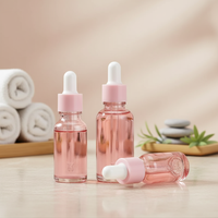 Botol Tetes Kaca Silinder Custom-made Terbaru dengan Tutup Mahkota 5ml-100ml, Transparan Pink, Hot Stamping, Dapat Didaur Ulang, untuk Minyak Atsiri