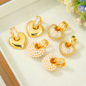 Luxury Zirconia Heart Drop <b>Earrings</b> Fine 21k <b>Gold</b> Plated Bridal Fashion <b>Dangle</b> <b>Earrings</b> for Women Wedding Party - Product Image 1
