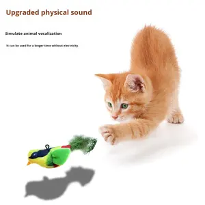 لعبة قطط من تونغماو على شكل فأر وطائر، مصنوعة من القطيفة مع صوت، متينة وقابلة للمضغ، للترفيه الذاتي، مع ريشة معلقة - Product Image 2