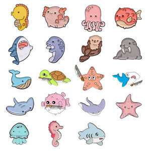 Broches amusantes et tendance, série animaux marins mignons, badges en métal émaillé souple, broches de dessin animé pieuvre et étoile de mer imprimées en sérigraphie - Product Image 2