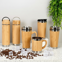 Mug Kopi Dinding Ganda Logo Kustom Baja Tahan Karat 304, Tumbler Bambu Vakum Termo, Botol Air Olahraga Terisolasi dengan Pegangan