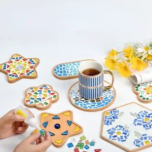 Table Protect Mosaic Patterns Eco-Friendly Wooden Bamboo DIY Tea Cup Coaster Kit