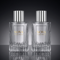 Vente en gros de flacons de parfum en verre cylindriques personnalisés, 100 ml, vides, emballage en carton mat, vaporisateur à pompe
