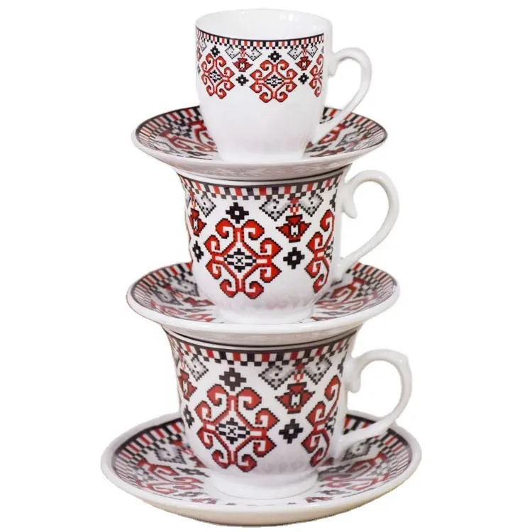 Élégant classique café 24 pièces en porcelaine café tasse à thé et soucoupe ensemble