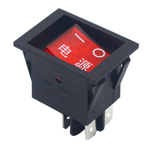 Interruptor basculante de 25A 250VAC de 4 pines con luz indicadora roja para estufa y calentador eléctrico - Product Image 1