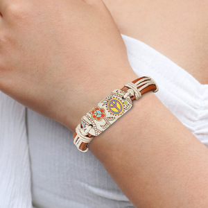 Pulsera Retro de gran oferta, de estilo étnico parche de transferencia de calor, símbolo de la paz, color de tótem, pulsera de cuero genuino para hombres y mujeres - Product Image 5