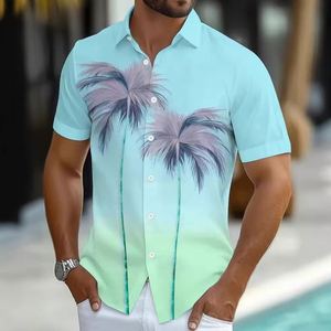 Chemise décontractée à manches courtes pour homme, à motif dégradé de palmiers hawaïens, style estival, à simple boutonnage, pour l'impression 3D transfrontalière - Product Image 2