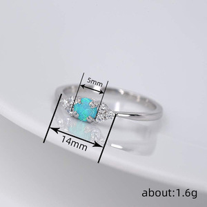 T0598 Silver Women's Engagement <b>Ring</b> With <b>Blue</b> <b>Opal</b> And Round Brilliant Cut Natural Diamonds G Color - Product Image 4