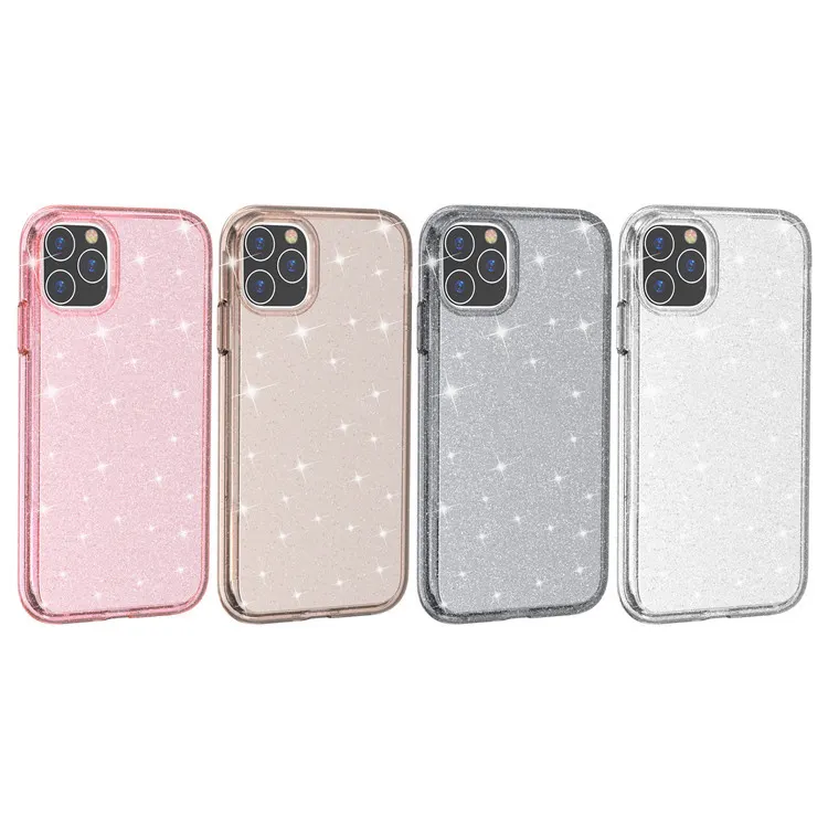 TPU 360 Protection Cell Phone Case FOR Iphone 6-13 Pro Clear Transparent Iphone Glitter Case