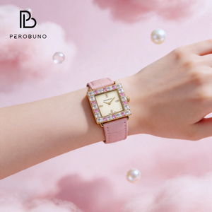 Reloj Elegante para Mujer PeroBuno, Esfera con Incrustaciones de Topacio, Correa de Cuero, Azul y Rosa, <span class=keywords><strong>Serie</strong></span> Cubo de Azúcar - Product Image 3