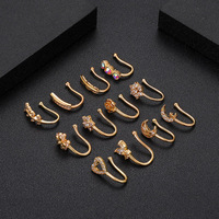 Lot de 10 bijoux de corps en laiton de qualité non piercing anneau de nez papillon lune étoile unique avec zircon pour hommes et femmes