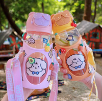 Nueva Taza de Agua con Diseño de Oso de Dibujos Animados, Linda y Moderna para Estudiantes, Portátil, Ecológica, con Pajita para Beber Directo, Vasos de Plástico