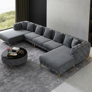 Simple Gray Fabric Modern <strong>Living</strong> Room Sofa Set <strong>U</strong> Shaped Combination Home Furniture Sectional Couch Modular Luxury Velvet Sofa - Product Image 1