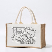 Sacs promotionnels de jute de toile de coton laminé pour des cadeaux de peinture sacs originaux de toile de jute de bande dessinée sac de sac de jute pour des enfants bricolage