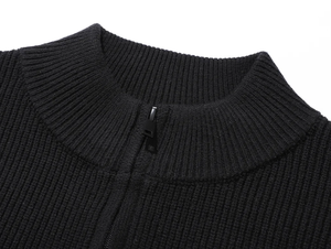 Suéter para <span class=keywords><strong>Hombre</strong></span>, 100% Mezcla de Lana, Cuello Alto, Cierre de Cremallera, Diseño en Bloques de Color <span class=keywords><strong>Blanco</strong></span> y Negro, Servicios de Personalización OEM/ODM - Product Image 2