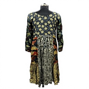 Robe Anarkali à imprimé floral, maxi bohème, ethnique, évasée, imprimée à la main, coupe A, 100% coton, patchwork, 6XL - Product Image 4
