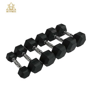 Ensemble d'haltères hexagonales en caoutchouc noir, revêtement caoutchouc, vente en gros, pas cher, poids personnalisés en <span class=keywords><strong>LBS</strong></span>/KG, 10 KG, <span class=keywords><strong>20</strong></span> KG - Product Image 2