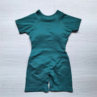 Combinaison de sport une pièce à manches courtes pour femme, avec logo personnalisé, pour yoga et fitness, dos nu, ensemble de sportswear