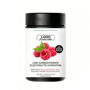 Poudre d'hydratation électrolytique à la framboise à faible teneur en sucre, 160g, en pot, marque privée OEM, faible en glucides, pour la nutrition sportive - Product Image 1